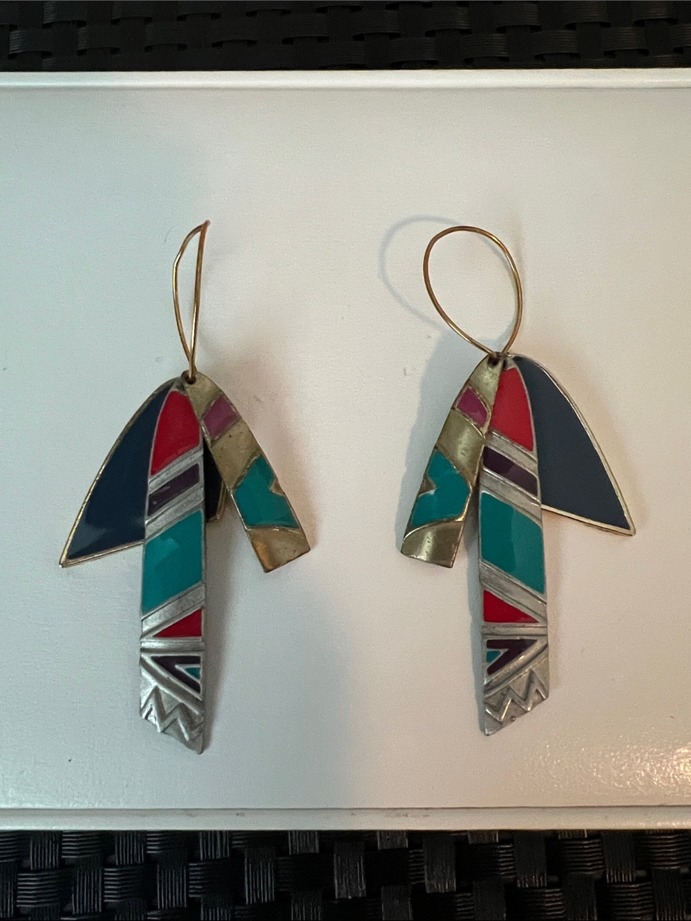 Vintage Berebi dangle Colorful Inlay Teardrop Statement Earrings - Multicolor